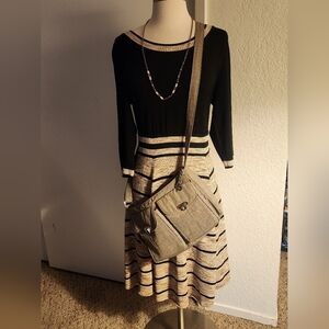 Eva Longoria knitted knee length striped dress